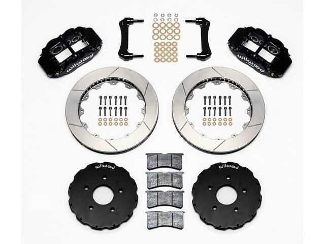 DISC CONVERSION KIT, Front Brake, Forged Narrow Superlite 6R Big Brake by Wilwood, designed for use w/ Detroit Speed subframe, kit incl Forged Narrow Superlite 6R 6 piston calipers (Black powder coated finish), GT slotted 13.06 inch diameter rotors, black