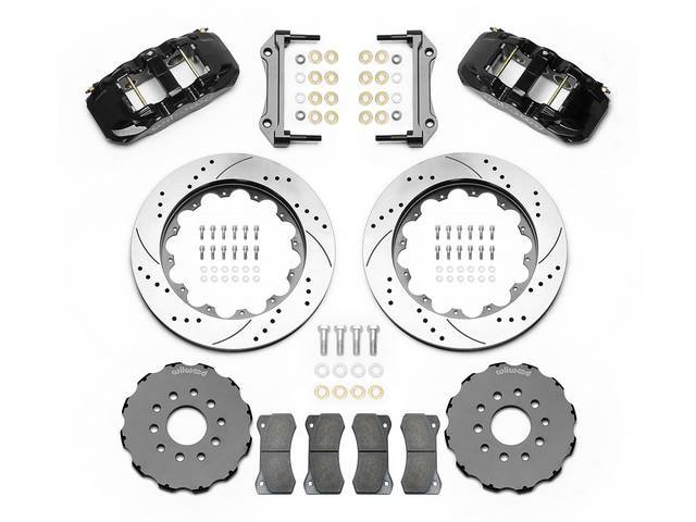 DISC CONVERSION KIT, Front Brake, AERO6 Big Brake by Wilwood, designed for use w/ Detroit Speed subframe, kit incl AERO6 6 piston calipers (Black powder coated finish), SRP drilled and slotted 14 inch diameter rotors, black E-coat aluminum hubs (accepts m