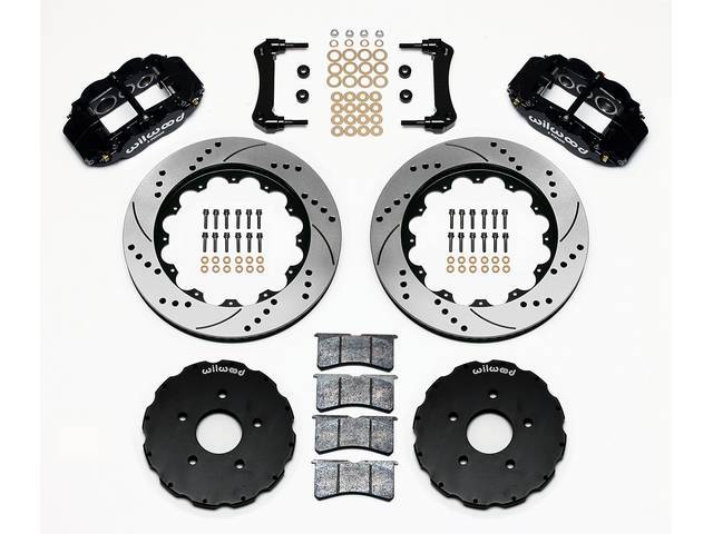 DISC CONVERSION KIT, Front Brake, Forged Narrow Superlite 6R Big Brake by Wilwood, designed for use w/ Detroit Speed subframe, kit incl Forged Narrow Superlite 6R 6 piston calipers (Black powder coated finish), SRP drilled and slotted 14 inch diameter rot