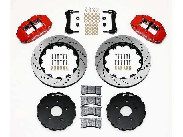 DISC CONVERSION KIT, Front Brake, Forged Narrow Superlite 6R Big Brake by Wilwood, designed for use w/ Detroit Speed subframe, kit incl Forged Narrow Superlite 6R 6 piston calipers (Red powder coated finish), SRP drilled and slotted 14 inch diameter rotor