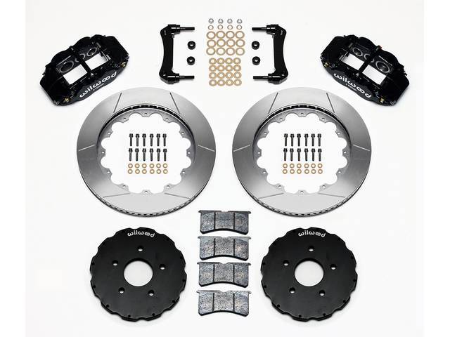 DISC CONVERSION KIT, Front Brake, Forged Narrow Superlite 6R Big Brake by Wilwood, designed for use w/ Detroit Speed subframe, kit incl Forged Narrow Superlite 6R 6 piston calipers (Black powder coated finish), GT slotted 14 inch diameter rotors, black E-