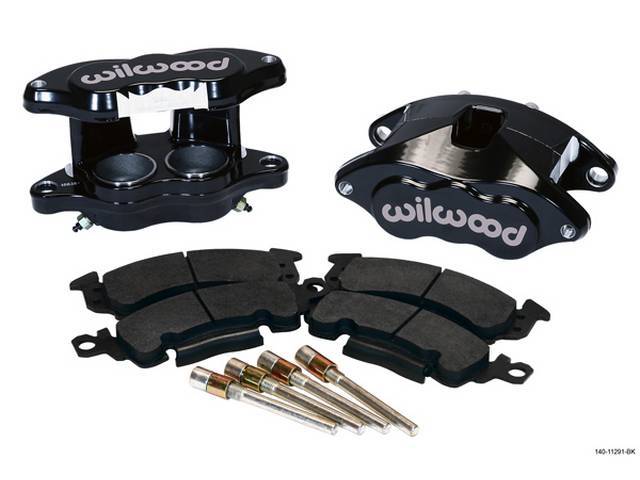 CALIPER KIT, Front Disc Upgrade, D52 by Wilwood, Black powder coated finish, 2 piston forged billet aluminum w/ stainless steel pistons and high temperature seals, incl hardened slide pins and BP-10 high friction pads, mounts in stock location over stock 