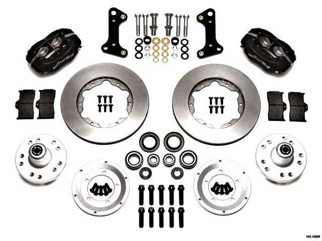 DISC CONVERSION KIT, Front Brake, Forged Dynalite Big Brake Pro Series by Wilwood, kit incl Dynalite 4 piston calipers (Black anodize finish), plain face 12.19 inch O.D. rotors, forged aluminum hubs (accepts 1/2-20 inch studs on a 5 x 4.5 inch or 5 x 4.75