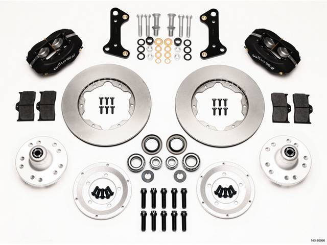 DISC CONVERSION KIT, Front Brake, Forged Dynalite Pro Series by Wilwood, kit incl Dynalite 4 piston calipers (Black powder coated finish), plain face 11 inch O.D. rotors, forged aluminum hubs (accepts 1/2-20 inch studs on a 5 x 4.5 inch or 5 x 4.75 inch b