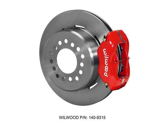 DISC CONVERSION KIT, Rear, Forged Dynalite Series by Wilwood, fits 2.75 and 2.81 axle offset, kit incl Dynalite 4 piston calipers (Red powder coated finish), plain face 12.19 inch O.D. iron rotors (5 x 4.75 inch bolt circle and drilled to slide over 1/2 i
