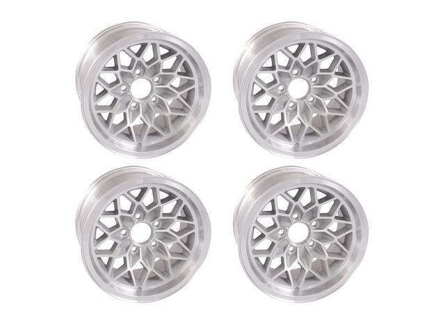 Snowflake Wheel Set, 15 X 8, Cast Aluminum w/ Silver Inserts, set of 4, reproduction