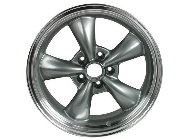 Wheel, Torq Thrust M, one-piece cast aluminum w/ Gun Metal center and machined lip, 17 Inch O.D. X 8 Inch Width, 5 x 4 3/4 Inch Bolt Circle, 4.5 Inch Back Spacing