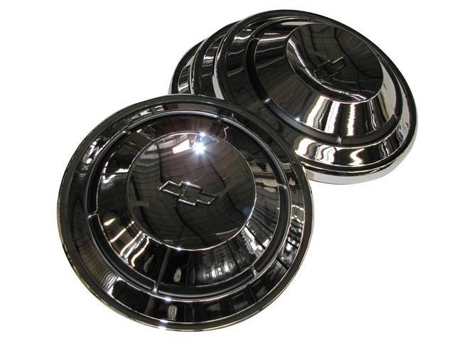 HUB CAP SET, Std Steel Wheel, Chrome Finish W/ Black bow tie and Accents, 10 1/8 Inch I.D., Repro