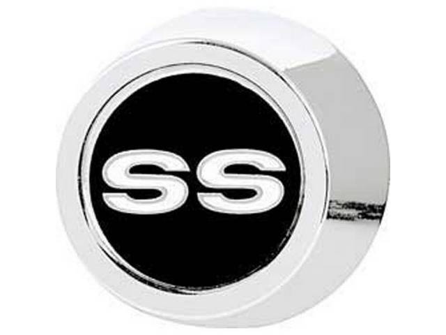 Magnum Wheel Center Ornament, Chrome W/ Black Insert Featuring White *SS* Letters, Reproduction for (69-70)