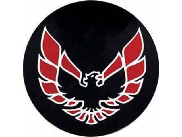 Wheel Center Cap Insert, Red and Black Bird on a Black Background, GM Licensed reproduction for (77-81)