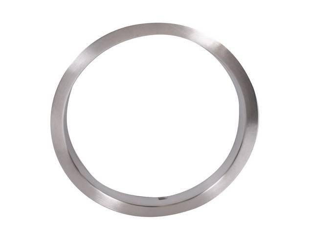 5-Spoke Rally Wheel Trim Ring, rounded flange, half-oval valve stem hole, polished stainless reproduction