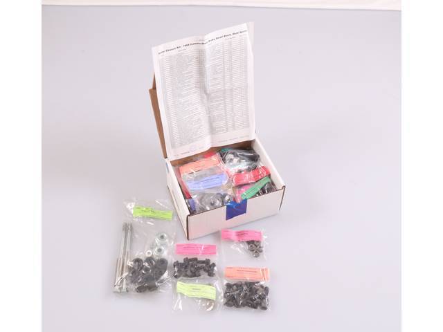 HARDWARE KIT, Master Chassis, correct fasteners to attach chassis components in a discounted kit versus purchasing individual smaller kits, (366) incl OE style fasteners w/ correct color and markings