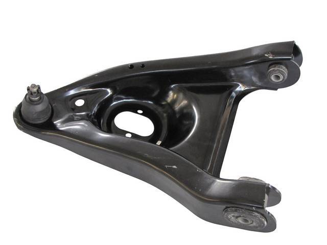 ARM, Steering Control, Lower, Stamped Steel, LH, Incl rubber bushings and ball joint, uses 66 2nd design rear bushings (p/n C-6170-2 oval lower rear), Repro