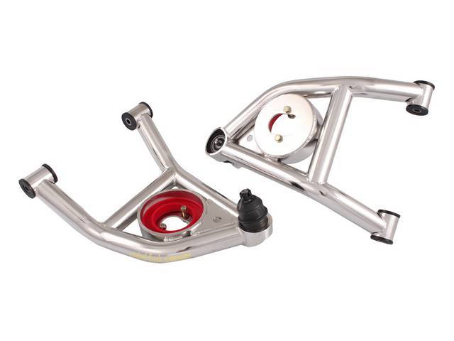 ARM SET, Steering Control, Tubular, Lower, Control Freak, Stock Spindle, Polished Stainless, Incl cross shafts, ball joints, urethane bushings and bumpers