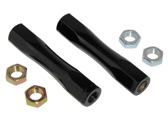 TUBULAR ADJUST SLEEVE, Tie Rod, Detroit Speed, Gloss Black Powder coated finish, 1 inch Hex Steel, 5 1/4 inch length, 5/8 Inch-18, Incl Jam Nuts, US-Made