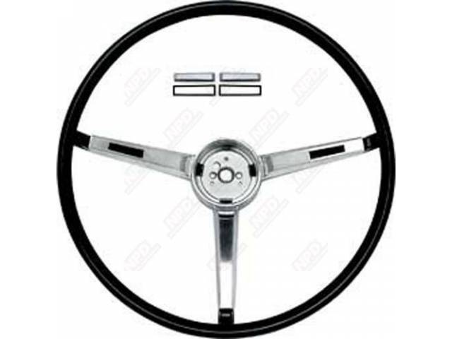 STEERING WHEEL, Super Sport Dlx 3 Spoke, Black W/ Brushed Aluminum Spokes, Contacts, Buttons and Center Cap Sold Separately, Repro