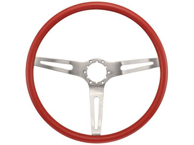Cushion Grip 3 Spoke Steering Wheel, red grip with brushed aluminum spokes