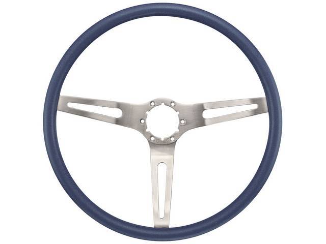 Cushion Grip 3 Spoke Steering Wheel, blue grip with brushed aluminum spokes
