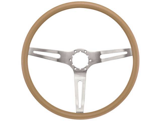 Cushion Grip 3 Spoke Steering Wheel, saddle grip with brushed aluminum spokes