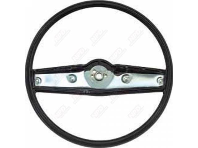 STEERING WHEEL, Std 2 Spoke, Black, Repro  ** See p/n C-6512-4A for woodgrain shroud, -4B for black shroud, C-2819-3A for contacts and C-2820-3D for buttons **