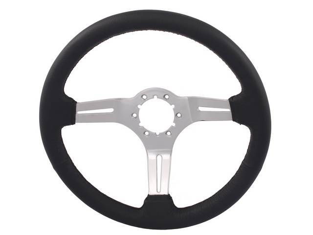STEERING WHEEL, Volante, S6 Sport 6 Bolt Series, 3 Spoke w/ Slots, Black Leather Outer Rim w/ Chrome Center, 14 Inch O.D. w/ a 2-1/2 Inch Dish 