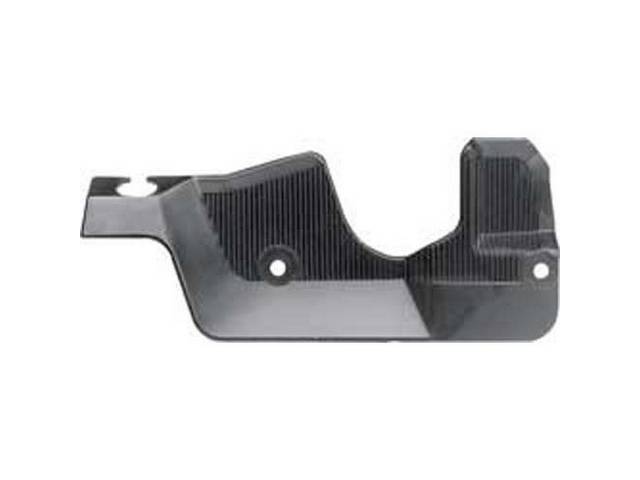 COVER, Carpet To Dash Trim, covers area between front edge of the carpet / steering column hole and the firewall / front floor pan, injection molded plastic, black finish, OER repro