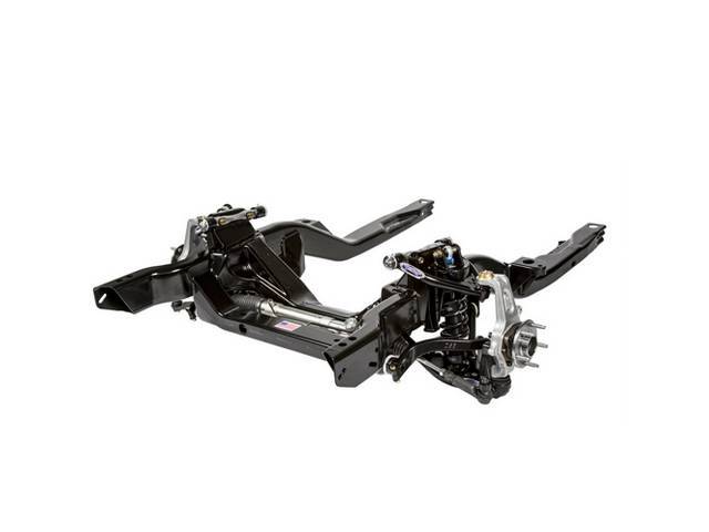 Hydroformed Subframe, Complete, Detroit Speed, ease of bolt-on components, Improved Handling and Pro-Touring Stance, Satin Black Powder Coated Finish, US-Made, incl hydroformed frame rails, stamped crossmembers, tubular upper and lower control arms, DSE/J