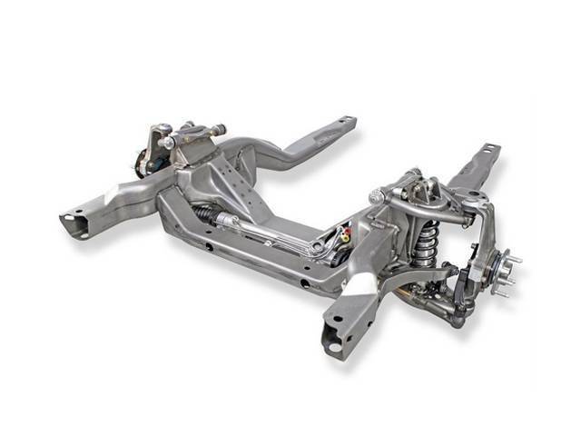 Hydroformed Subframe, Complete, Detroit Speed, ease of bolt-on components, Improved Handling and Pro-Touring Stance, offered in uncoated bare metal, US-Made, incl hydroformed frame rails, stamped crossmembers, tubular upper and lower control arms, DSE/JRI