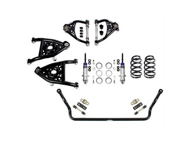 SPEED KIT, Front Suspension, Level 2 w/ base shocks, Detroit Speed, ease of bolt-on components, improved handling and pro-touring stance, incl DSE tubular upper and lower control arms, DSE tubular front sway / anti-roll bar, DSE / JRI aluminum body coil-o
