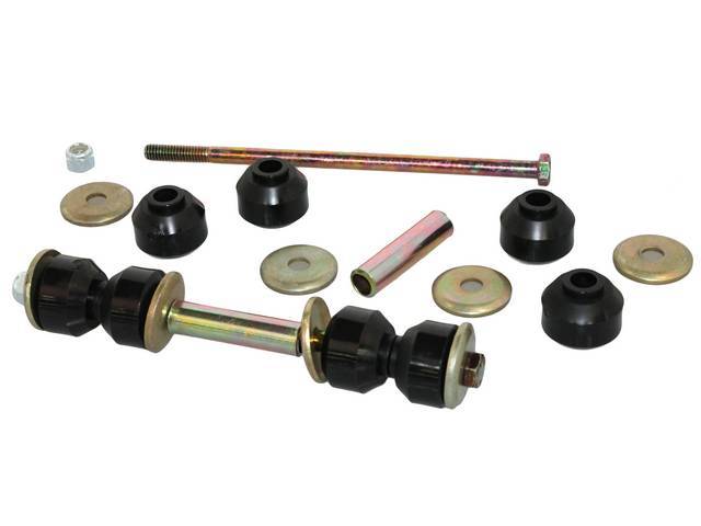 END LINK KIT, Sway Bar, Polyurethane, For use w/ OEM sway bars, (22) Incl bolts, nuts, black polyurethane bushings, retainers and spacers, Does both sides, repro