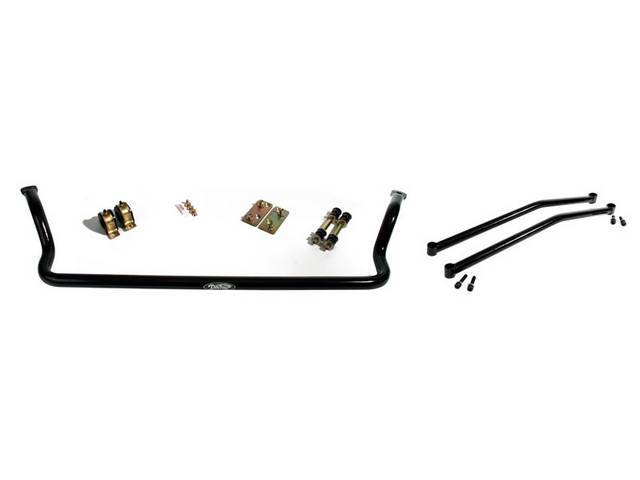 SWAY BAR AND CHASSIS BRACE KIT, Front, Detroit Speed, incl 1 3/8 inch O.D. hollow black powder coated tubular sway bar w/ greaseable polyurethane bushings, end links and hardware, plus a pair of chassis brace bars and hardware, US-Made