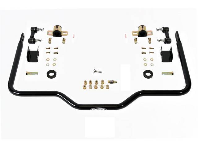 SWAY BAR, Adjustable, Rear, Detroit Speed, 1 1/8 inch O.D. Hollow, Black Powder Coated Finish, incl greaseable polyurethane bushings, swivel-links, brackets and hardware, this bar is an improvement over the OE design bar, it stabilizes the rear axle by mo