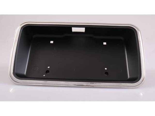 License Plate Pocket, Rear, inserts into tailgate, ABS-plastic w/ correct mounting points, Black with chrome surround, reproduction for (78-87)