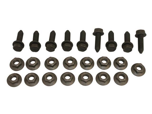 FASTENER KIT, BUMPER, REAR, (24), HEX CA-TYPE. THREAD FORMING MACHINE SCREW THREADED TO POINT FLAT SEMS-SCREW AND WASHER ASSY, LARGE FLANGE NUTS