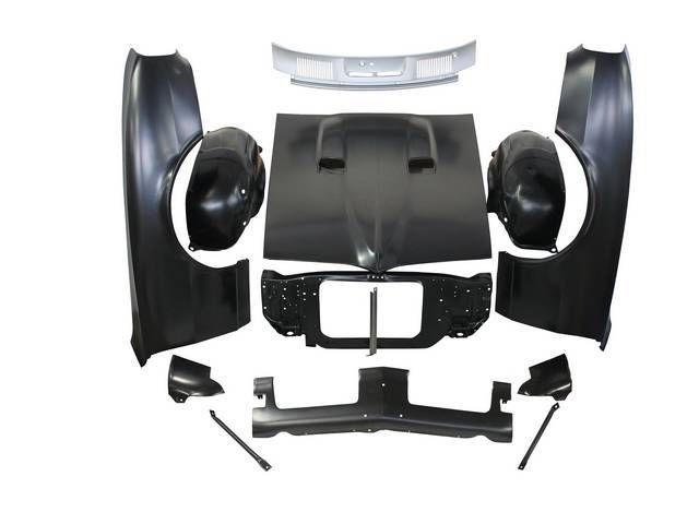 SHEET METAL PACKAGE, Front End, incl fenders, fender extensions, radiator core support, fender to core support braces, inner wheelhouses, cowl vent grille, valance panel, 400-style twin scoop hood and hood latch brace, all parts are EDP coated or black fi