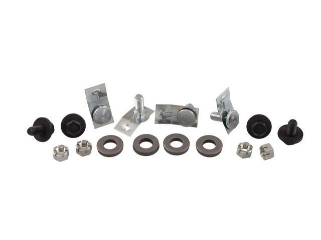 FASTENER KIT, Hood And Hood Hinges, (16) incl quickie bolts, HX SEMS, washers and MARS nuts, use w/ original GM hood w/ stud / nut attachment, OE correct repro