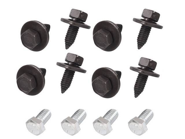 FASTENER KIT, Hood And Hood Hinges, (12) incl four bolts w/o washers and eight pointed bolts w/ washers, use w/ original GM or repro hoods