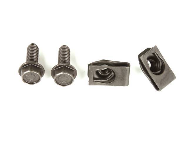 FASTENER KIT, HOOD CATCH SUPPORTS, (4), HEXWASHER CA-TYPE. THREAD FORMING MACHINE SCREW THREADED TO POINT SCREWS, U-NUTS