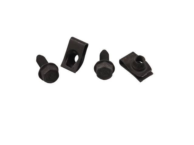 FASTENER KIT, HOOD CATCH SUPPORTS, (4), HEXWASHER CA-TYPE. THREAD FORMING MACHINE SCREW THREADED TO POINT SCREWS, U-NUTS