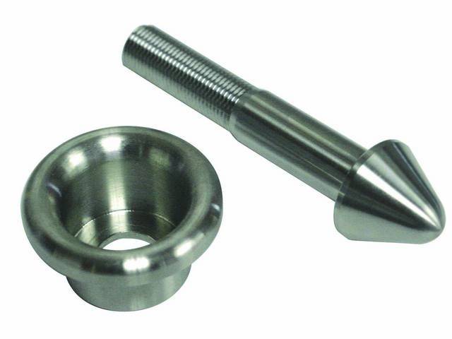 PILOT BOLT AND FLANGE NUT, Hood Lock, Upper Plate, Detroit Speed, machined billet stainless steel, US-Made  ** does not incl spring **