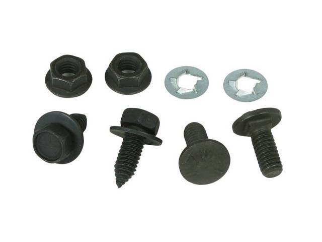 FASTENER KIT, FENDER, LOWER EXTENSION BRACES, (8), CARRIAGE BOLT BOLTS, HEX CONI-CONICAL SPRING WASHER SEMS-SCREW AND WASHER ASSY, NUTS