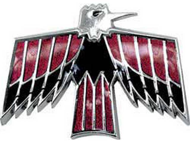 *Bird* Fender Emblem, Red and Black Bird w/ Chrome surround and acrylic clear filler, reproduction