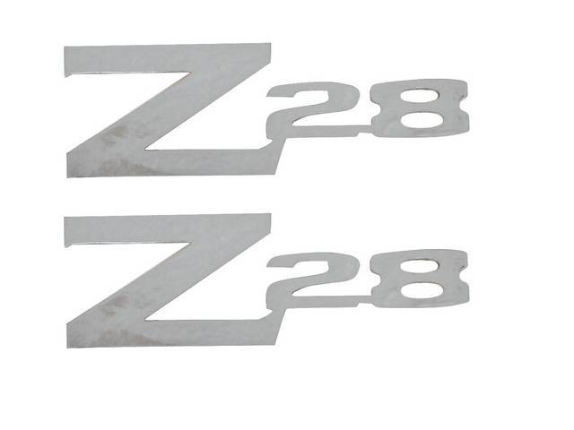 Emblem Set, Front Fender, *Z/28*, Mirror Polished Stainless, 3M double-sided tape backed