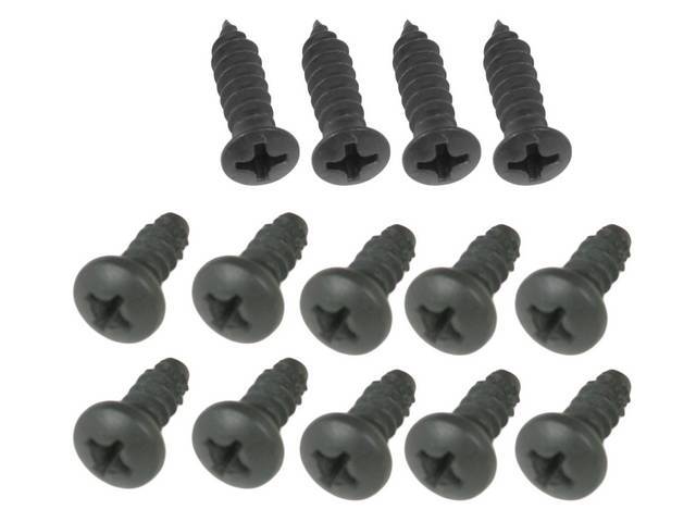 Rocker Moldings Fastener Kit, 14-pc black finish stainless steel screw kit for (67-69)