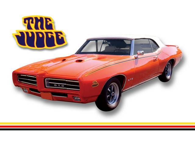 STRIPE KIT, GTO Judge, Yellow / Red / Black, incl fender, door and quarter panel stripes, 3 *THE JUDGE* name decals, squeegee and instructions, repro