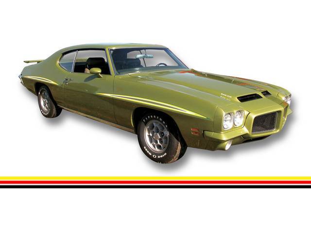 STRIPE KIT, GTO / GTO Judge, Yellow / Red / Black, incl reflective fender, door and quarter panel stripes, squeegee and instructions, repro