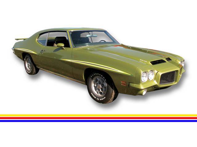 STRIPE KIT, GTO / GTO Judge, Yellow / Red / Blue, incl reflective fender, door and quarter panel stripes, squeegee and instructions, repro