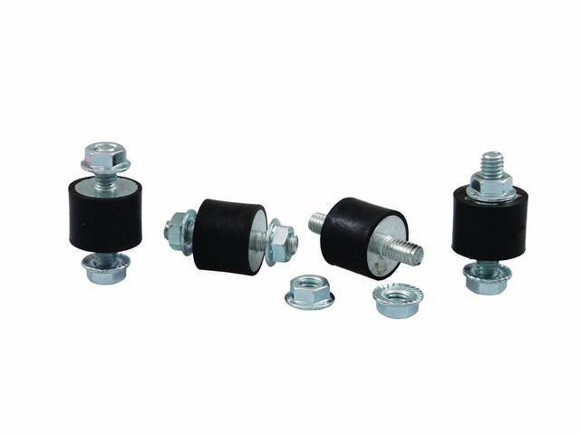 INSULATOR SET, A/C Condenser Mounting, rubber insulators used to mount the condenser to the core support w/ two threaded ends, (4) incl hardware, Repro