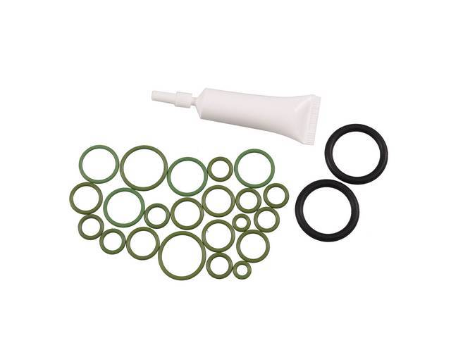 O-RING KIT, A/C Refrigerant, Kit incl an assortment of high quality nitrile rubber O-rings and a tube of lubricant to help seal all connections, Repro
