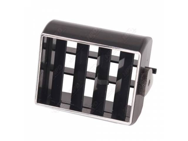 Dash Air Outlet Deflector, Outer (larger style) vent, black w/ chrome edge, reproduction